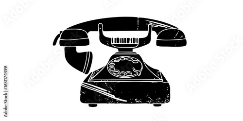 Vector Vintage rotary telephone in black and white.
