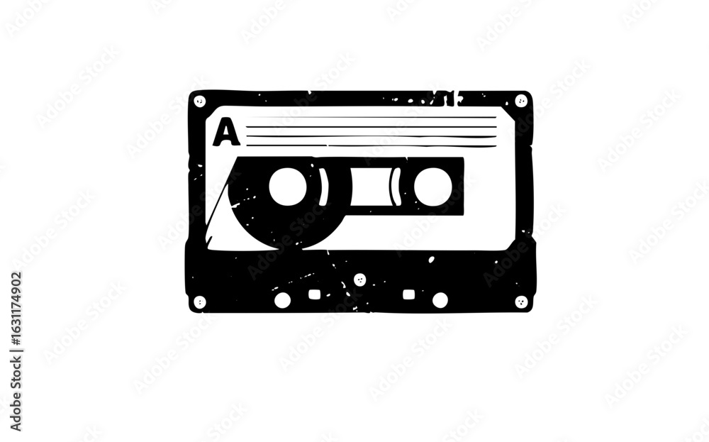 Obraz premium Vector Black and white of a vintage audio cassette tape.