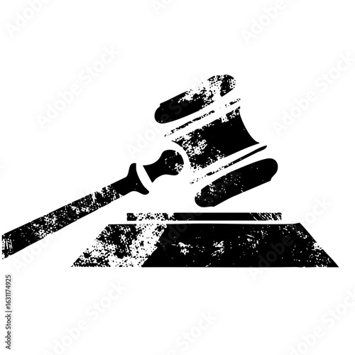 Vector Black and white gavel symbolizes justice and legal proceedings.