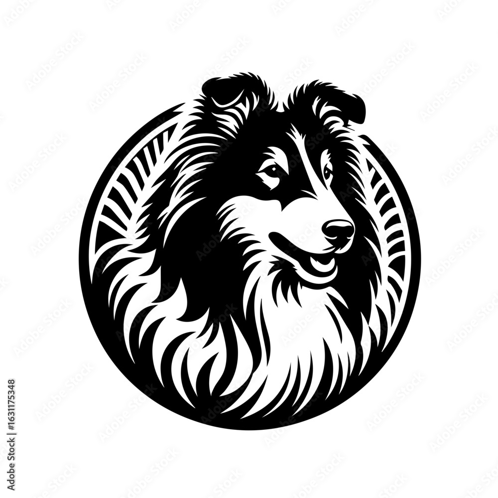 Obraz premium Sheltie dog portrait isolated on white background in a circular design