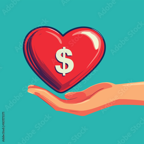 Nonprofit charity donation, help or support or community assistance, giving or volunteer, care or sharing friendship concept, hand holding heart shape with dollar sign as non profi