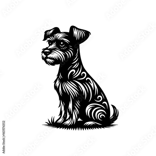 Illustration of a schnauzer dog sitting isolated on white background