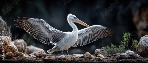 Pelican with outstretched wings