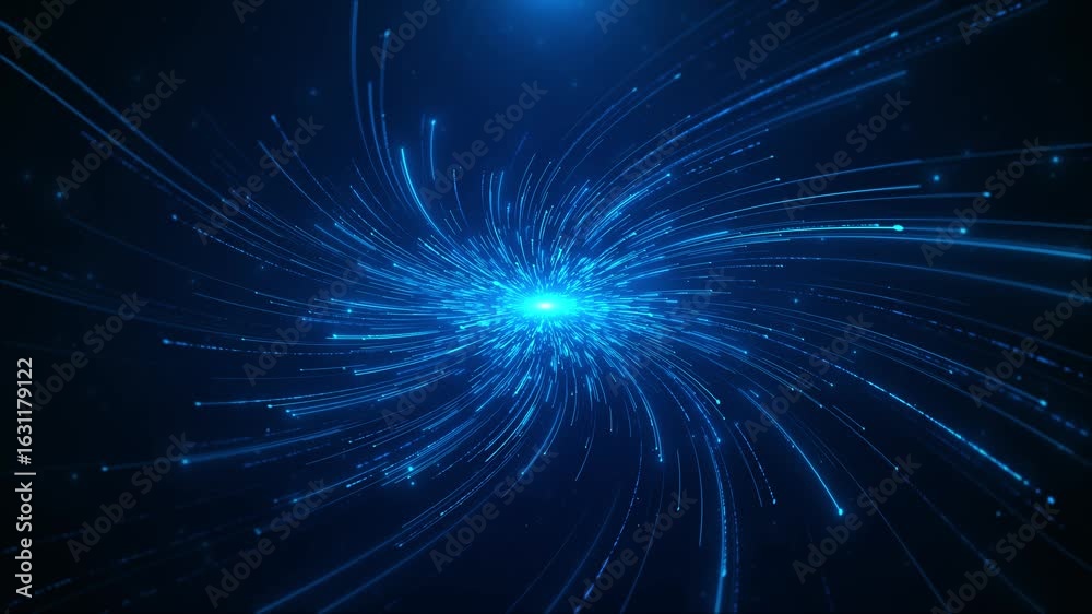 light trails in blue, background. big data, block chain and digital technology futuristic stream. Digital data flow. Creative abstract background. Dynamic pattern power rays and light Transfer texture
