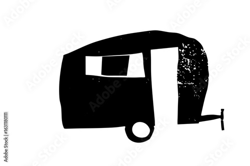 Vector Black silhouette of a vintage camper trailer .