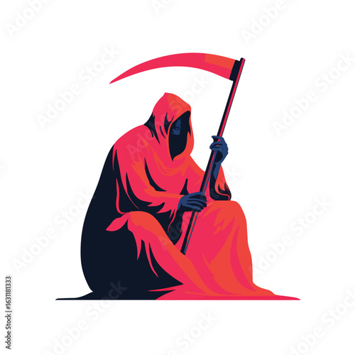 grim reaper isolated in White Background, grim reaper vector, Flat lay vector illustration
