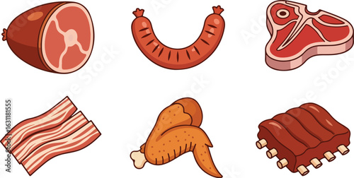 Various cooked meat types illustration