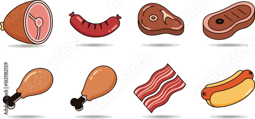 Various cooked meats illustration