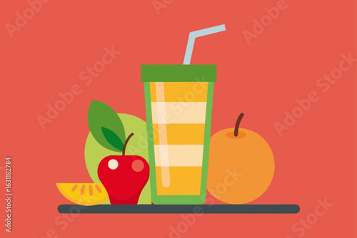 fruit smoothie with fresh ingredients on table