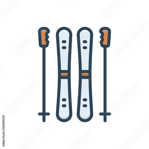 Color illustration icon for ski