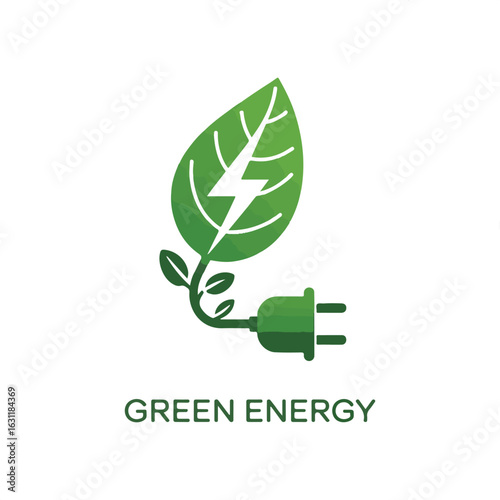 Solid Eco Power Icon Set  Electrical Charge Leaf and Power Plug Symbols
