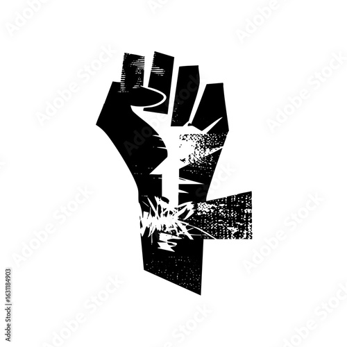 Vector Raised fist with shattered glass detail.