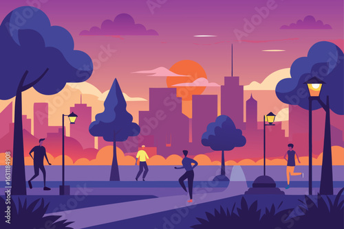 Urban Park Walk at Sunset