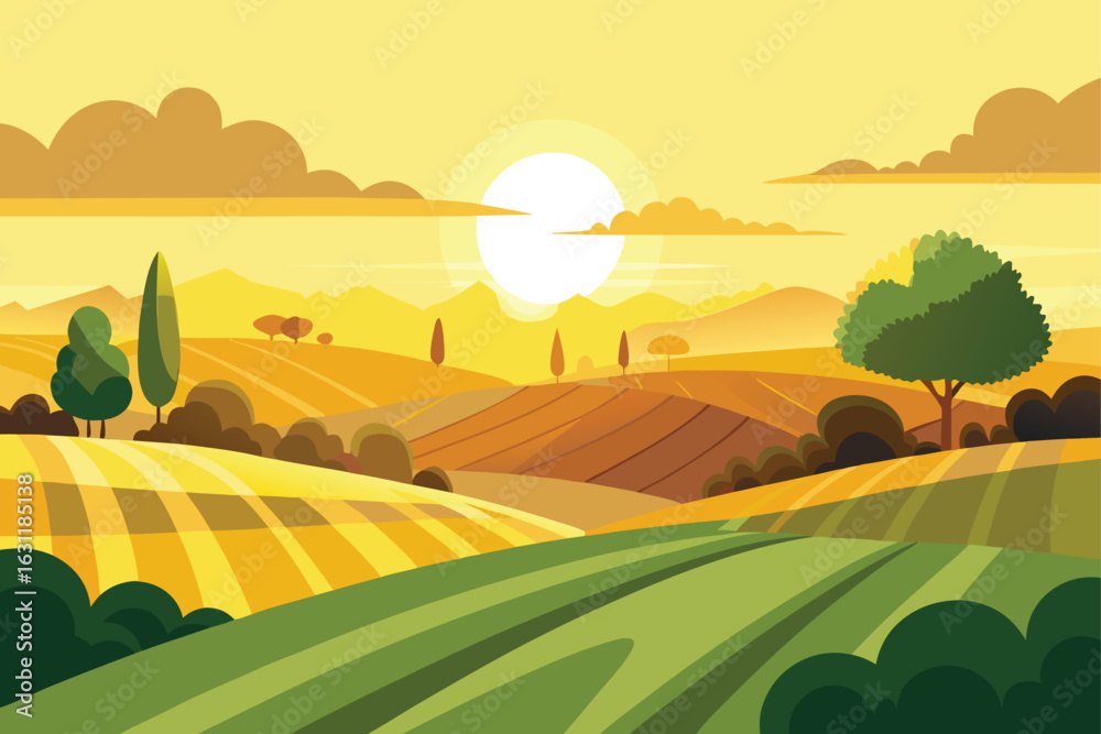 Obraz premium Rolling Fields with Bright Sunrise