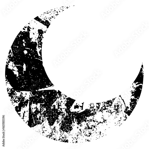 Vector Distressed moon with textured edges.