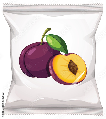 Vector Plum Snack Packaging with Transparent Wrapper