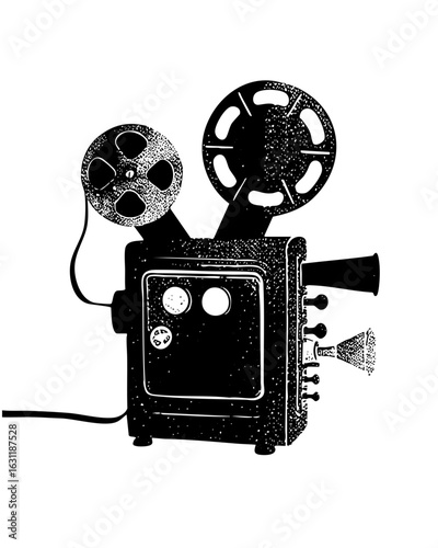 Vector Vintage film projector with reels