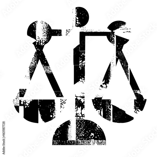 Vector Abstract scales of justice with distressed texture.