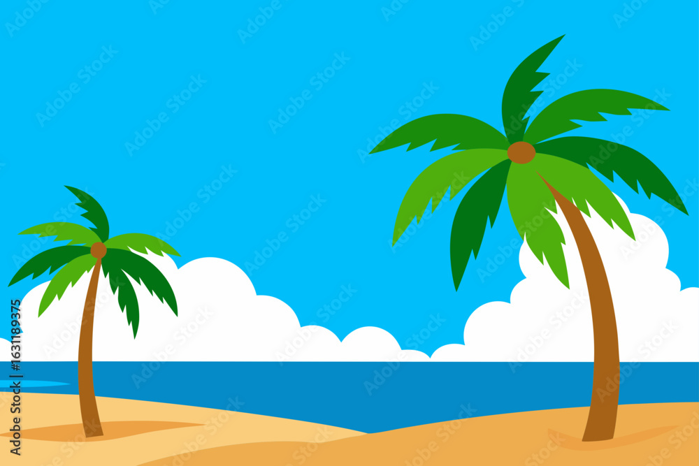 Obraz premium tropical beach with palm trees under clear blue sky paradise