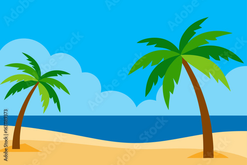 tropical beach with palm trees under clear blue sky