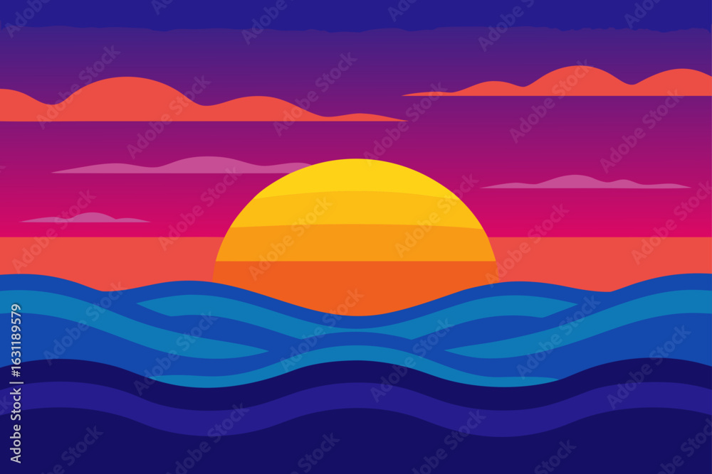 Obraz premium vibrant sunset over calm ocean waves peaceful scene