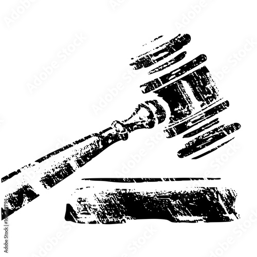 Vector Illustrative gavel striking a sound block symbolizing justice and legal proceedings.