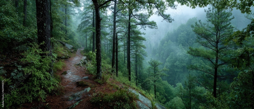 Obraz premium Misty mountain forest path