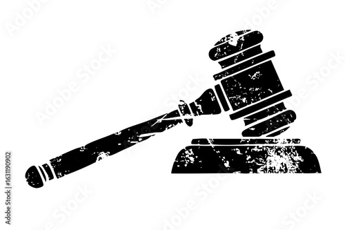 Vector Black silhouette of a gavel resting on a sound block.
