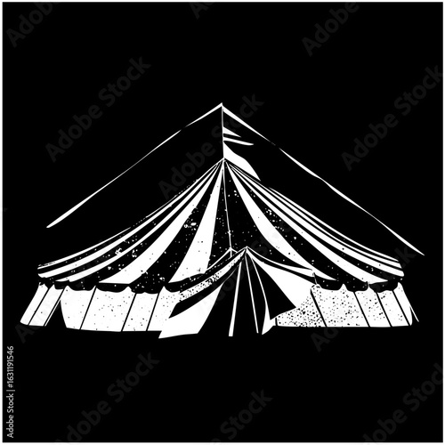 Vector Detailed circus tent with striped canopy and supporting ropes.