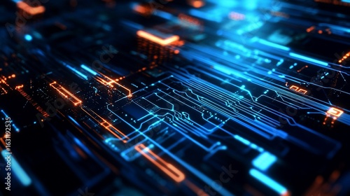 Intricate Circuit Board Pattern, Abstract Futuristic Technology Design Concept