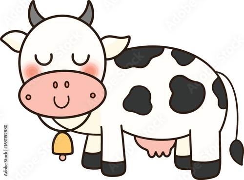 a cartoon cow with a bell on its neck