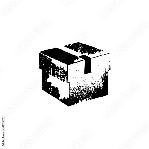 Vector Abstract geometric cube with distressed texture.