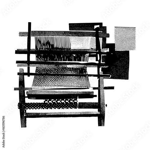 Vector Detailed vector of a vintage weaving loom machine.