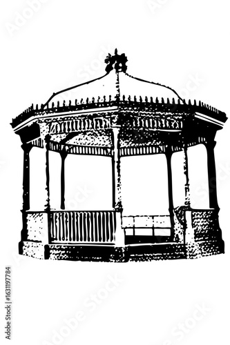 Vector Detailed vector of an ornate gazebo structure.