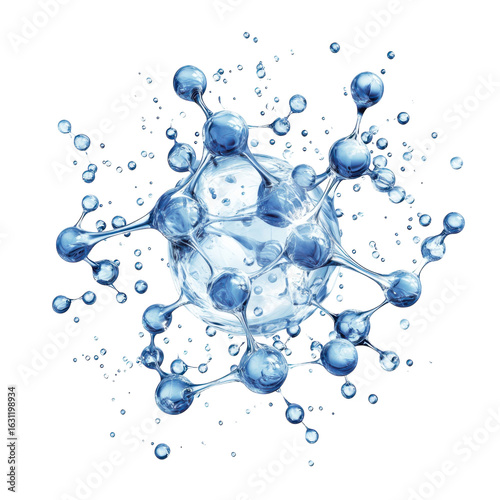 Blue Molecular Structure with Connected Atoms for Scientific Research and Medical Innovation, Representing Healthcare, Chemistry on transparent background