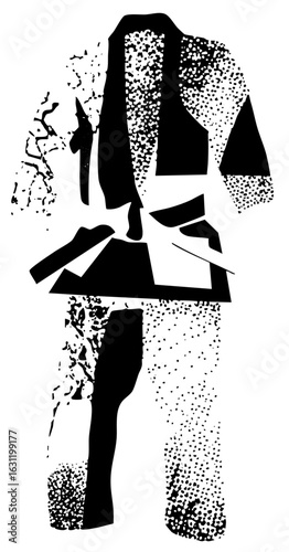 Vector Abstract figure in suit disintegrating into dots