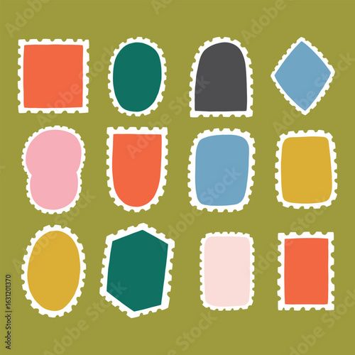 Retro Postage Stamp Postcard Frame. Post Letter Shape Card Border. Vector Illustration