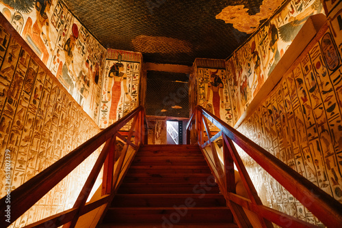 Exquisite murals and reliefs in Queen Nefertari's tomb in the Valley of the Queens in Luxor, Egypt