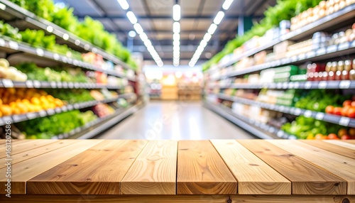 Fototapeta Naklejka Na Ścianę i Meble -  Grocery store interior, wooden table (1)