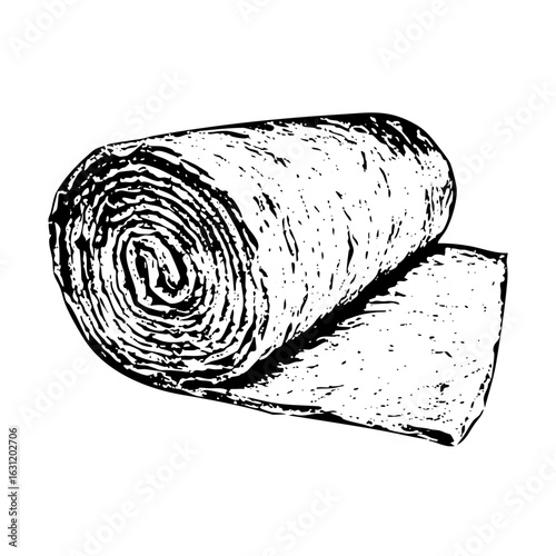 Vector Rolled textile with unraveled end monochrome .