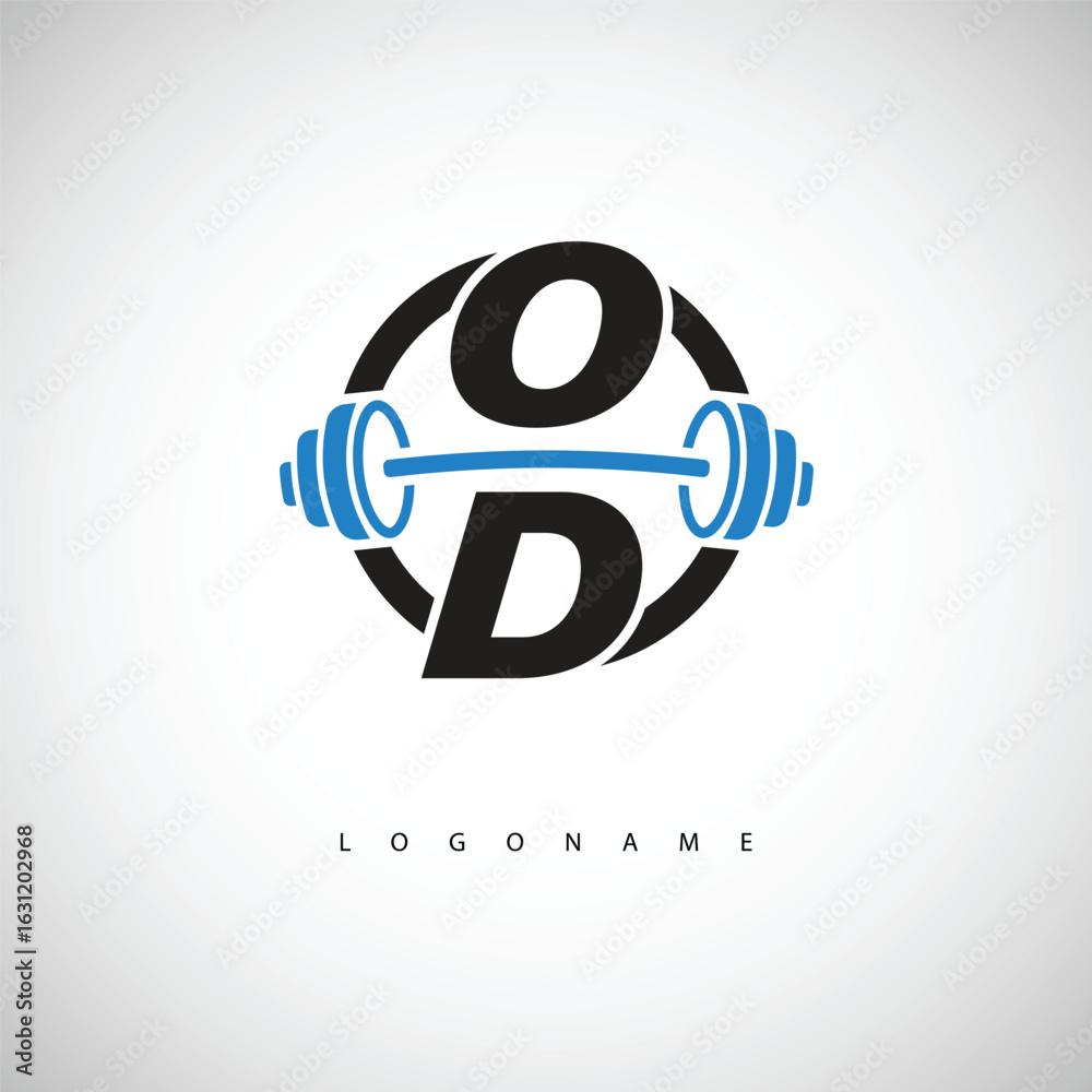 Obraz premium OD Fitness Logo with Icon Creative Minimal Barbell symbol for Gym Branding. Active Lifestyle Identity Design