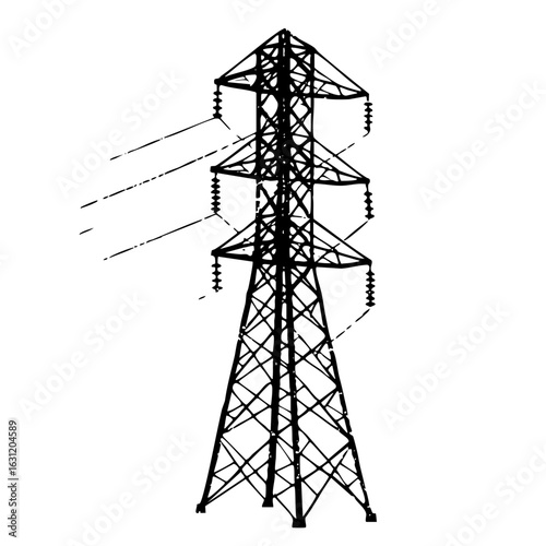 Vector Detailed of a high-voltage electricity pylon with power lines.