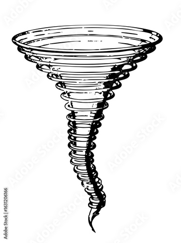 Vector Detailed of a swirling tornado with a funnel shape.