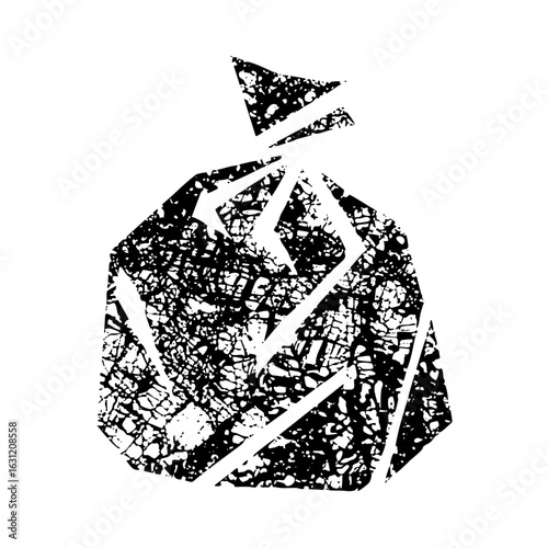 Vector Distressed trash bag depicts waste disposal.