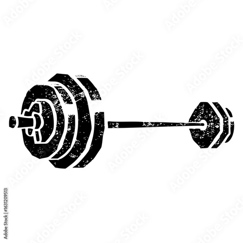 Vector Black barbell weightlifting with textured plates.