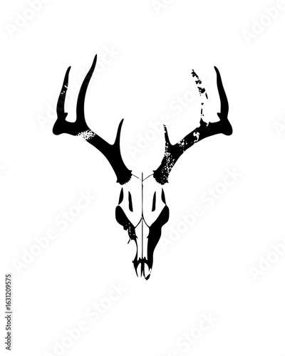 Vector Detailed black deer skull with antlers.