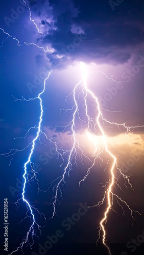 Powerful lightning storm in dramatic clouds
