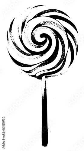 Vector Black spiral lollipop with a textured stick.