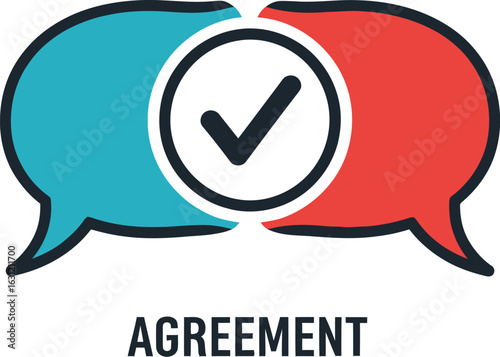 Vector art of icon of two speech bubbles with a checkmark inside, representing agreement, contract, deal, negotiation, partnership