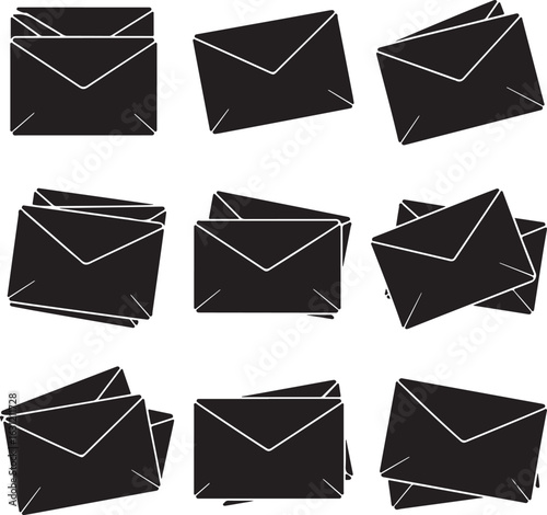 Black envelopes arranged in a grid mail letter